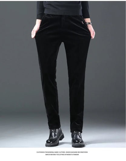 Fleece Winter Brand Men Clothing Corduroy Pants Warm Business Slim Velvet Korean Casual Trousers Male Plush Pants