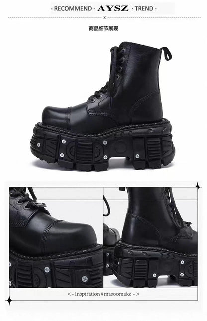 Leather Heightened 10cm Thick-soled Men's High-top British Style 2025 New Trendy Men's Boots Ruffian Handsome