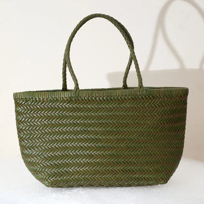 Handbags Women's Genuine Leather Shoulder Bag Weaving Casual Shopping Bag Vintage Big Tote Purse Cowhide Cross Hand Bags Lady