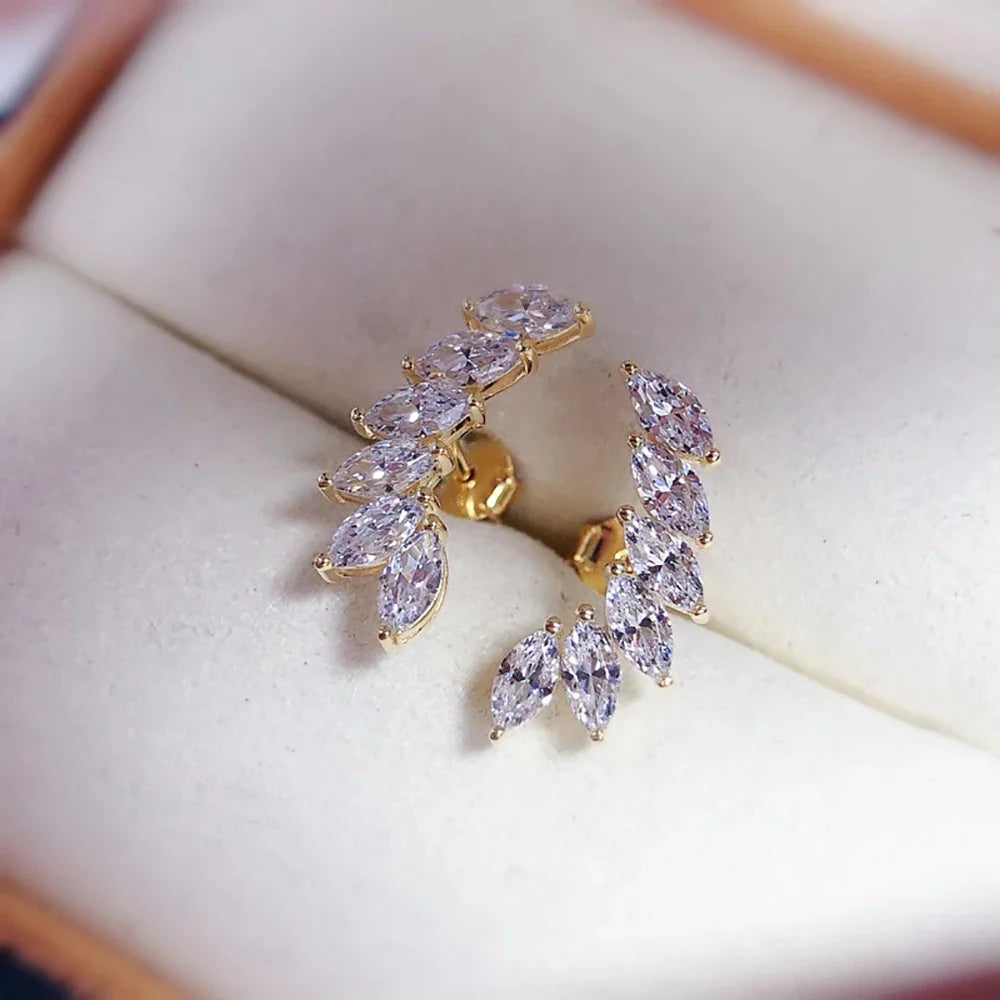 6-stone Marquise Cut Moissanite Diamond Stud Earrings for Women 925 Sterling Silver Plated 18k Gold Wing Shape Ear Studs