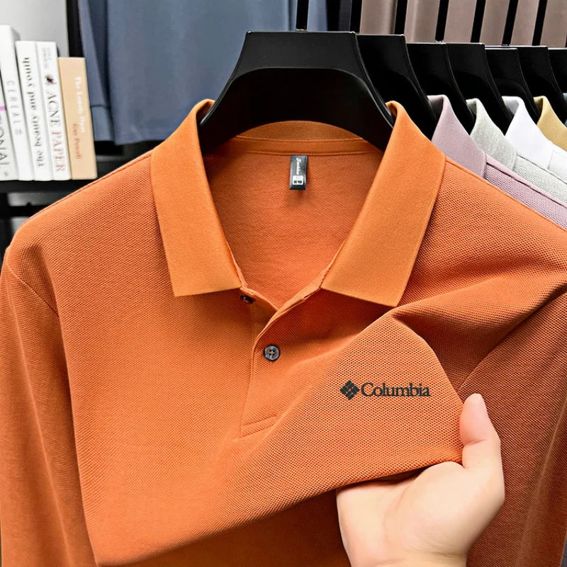 High end brand Polo shirt long sleeved fashionable printed men's top spring 100% cotton skin friendly comfortable casual T-shirt