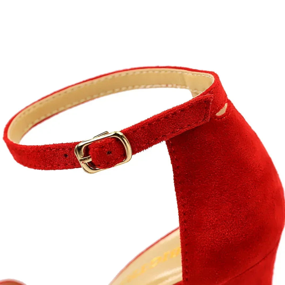 Women Gladiator Stiletto Classic Ankle Strap Holiday Beach Sandals Lady Fashion Suede 8cm 11cm High Heels Sexy Red Brown Sandles