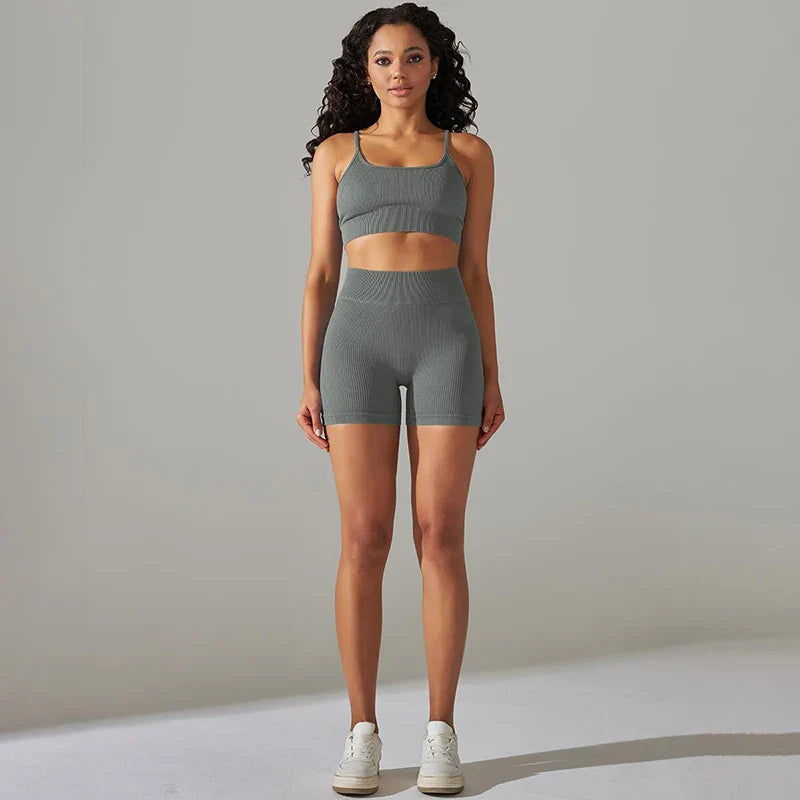 Seamless Yoga Set Gym Suits With Shorts Crop Top Sport Bra Women's Shorts 2 Pieces Set Running Workout Outfit Fitness Clothing