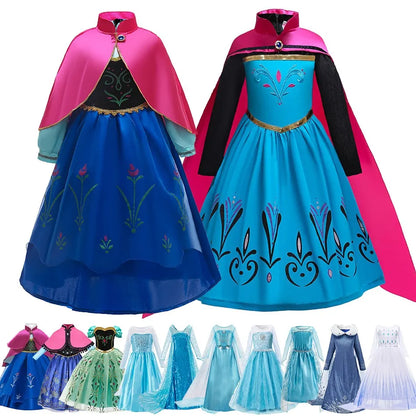 Vestido da Anna e Elsa para Meninas, Fantasia Cosplay Infantil de Halloween, Vestidos de Princesa para Crianças, Festa de Aniversário Elegante, Roupas de Carnaval 3-10 Anos