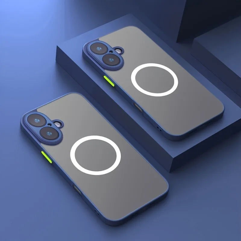Translucent Magnetic Armor Phone Case For iPhone 17 16 15 14 13 12 Pro Max Plus Air For Magsafe Magnetic Wireless Charging Cover