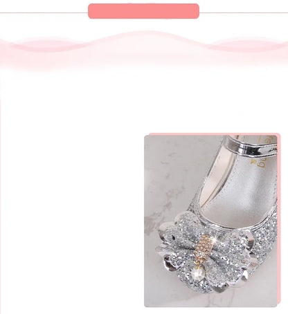 Baby Girls Princess Shoes Party Butterfly Crystal High Heels Sandal Children Dance Glitter Diamond Shoe Kids Walk Show Shoes