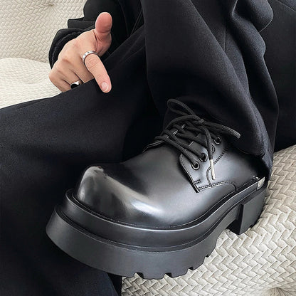 Original niche polished formal leather shoes new high-end feel thick sole with 7CM height increase big head casual shoes