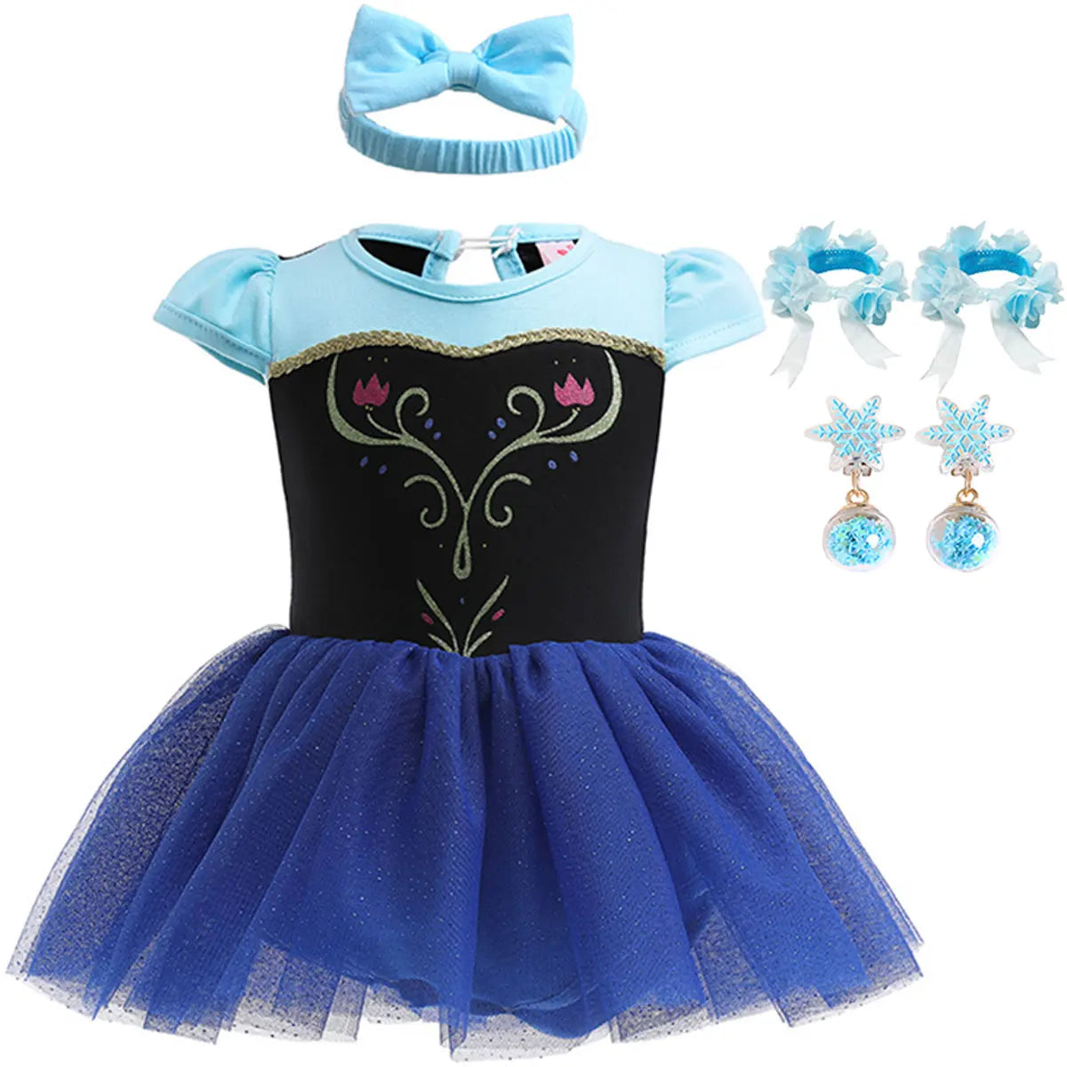 New Infant Baby Romper Blue Dress Snow White Elsa Anna Costume Cute Design Baby Cotton Dress+Headband Accessories Set