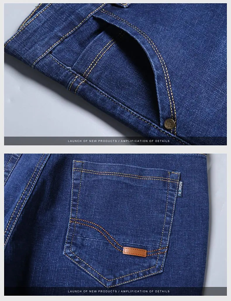 Autumn Spring Business Jeans Men Casual Comfortable Straight Denim Pant Stretch Fashion Classic Soft Premium Blue Black Trousers