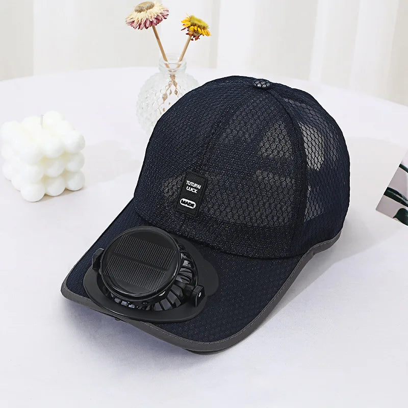 Outdoor Mesh Cap Solar Powered Charging Fan Cap Summer New Style Breathable Sunshade Sun Protection men's women's Adults Mz126