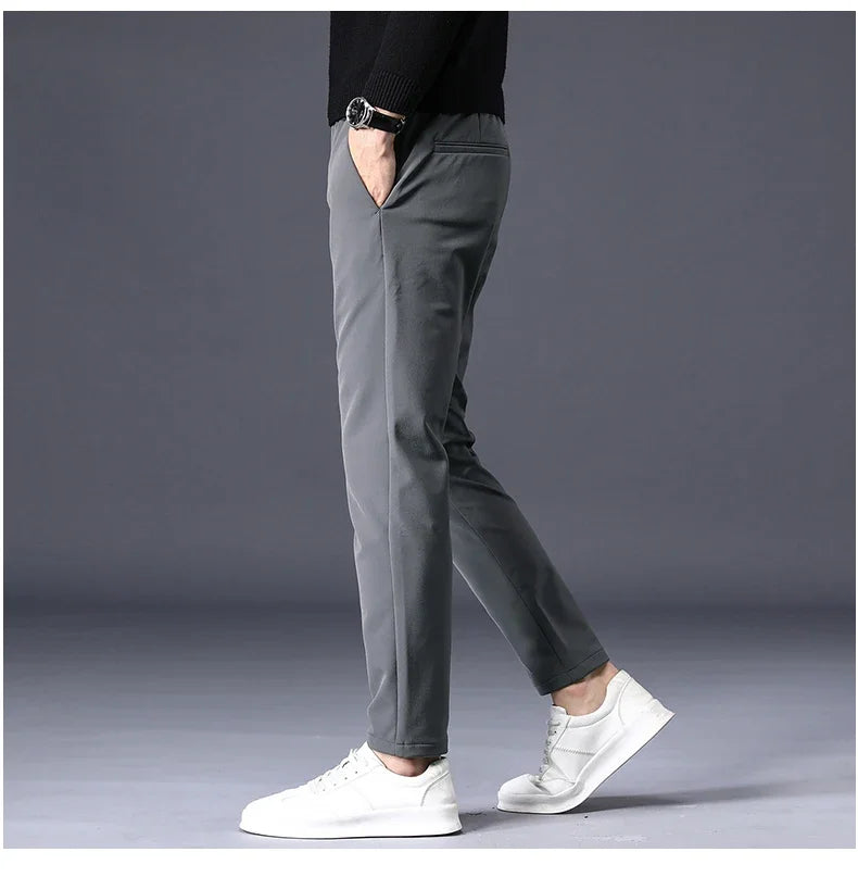 Fleece Pants Thick Men's Winter New Stretch Slim Business Warm Korean Fashion Plush Classic Trousers Male Brand 28-38