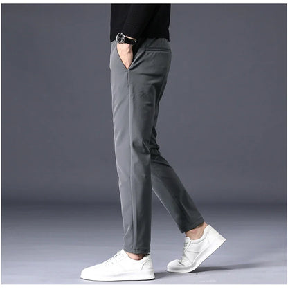 Fleece Pants Thick Men's Winter New Stretch Slim Business Warm Korean Fashion Plush Classic Trousers Male Brand 28-38