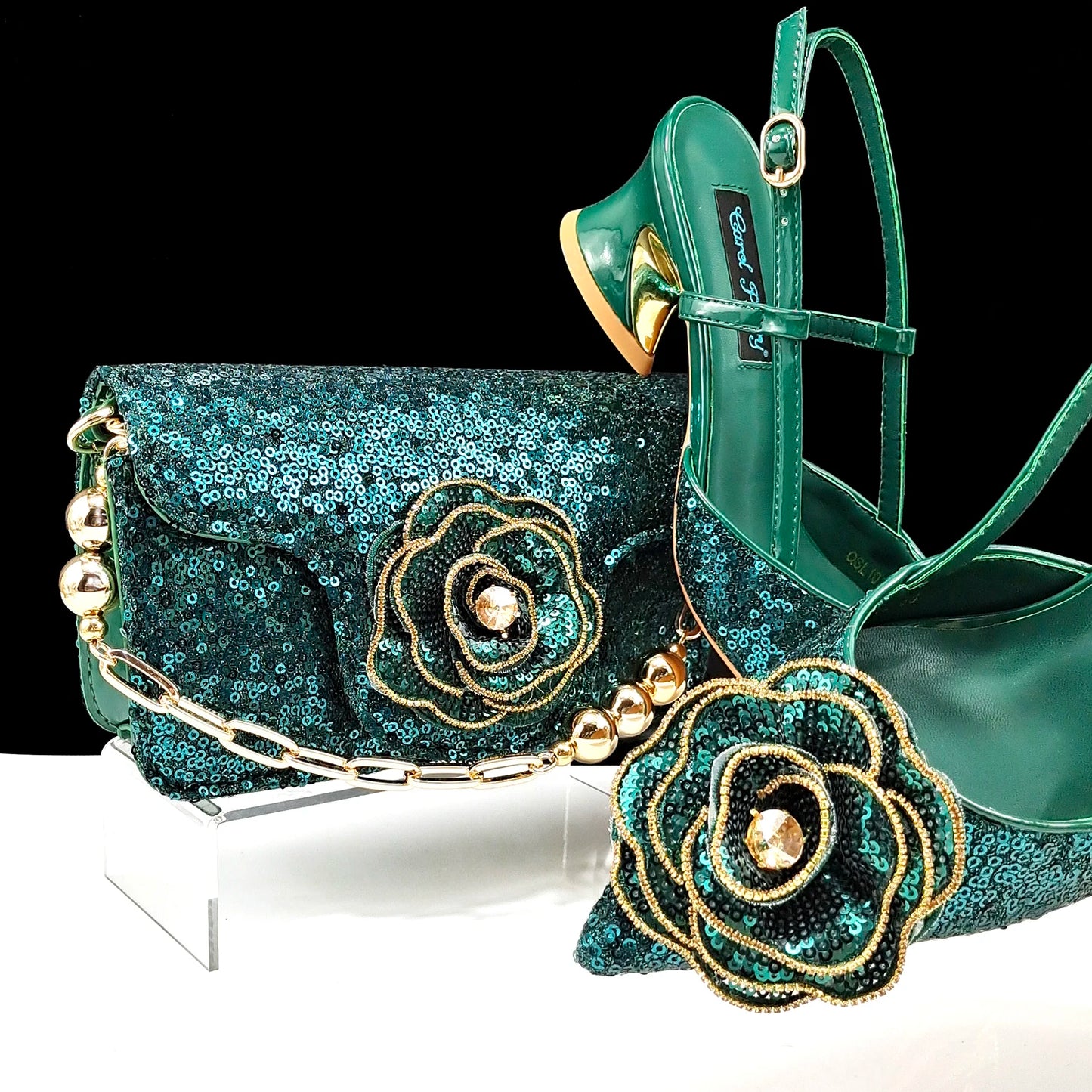 New Arrival Fashion Flower Design Party Wedding Royal Blue Color Pointed Toe Women Shoes and Bag Set Decorated With Rhinestone
