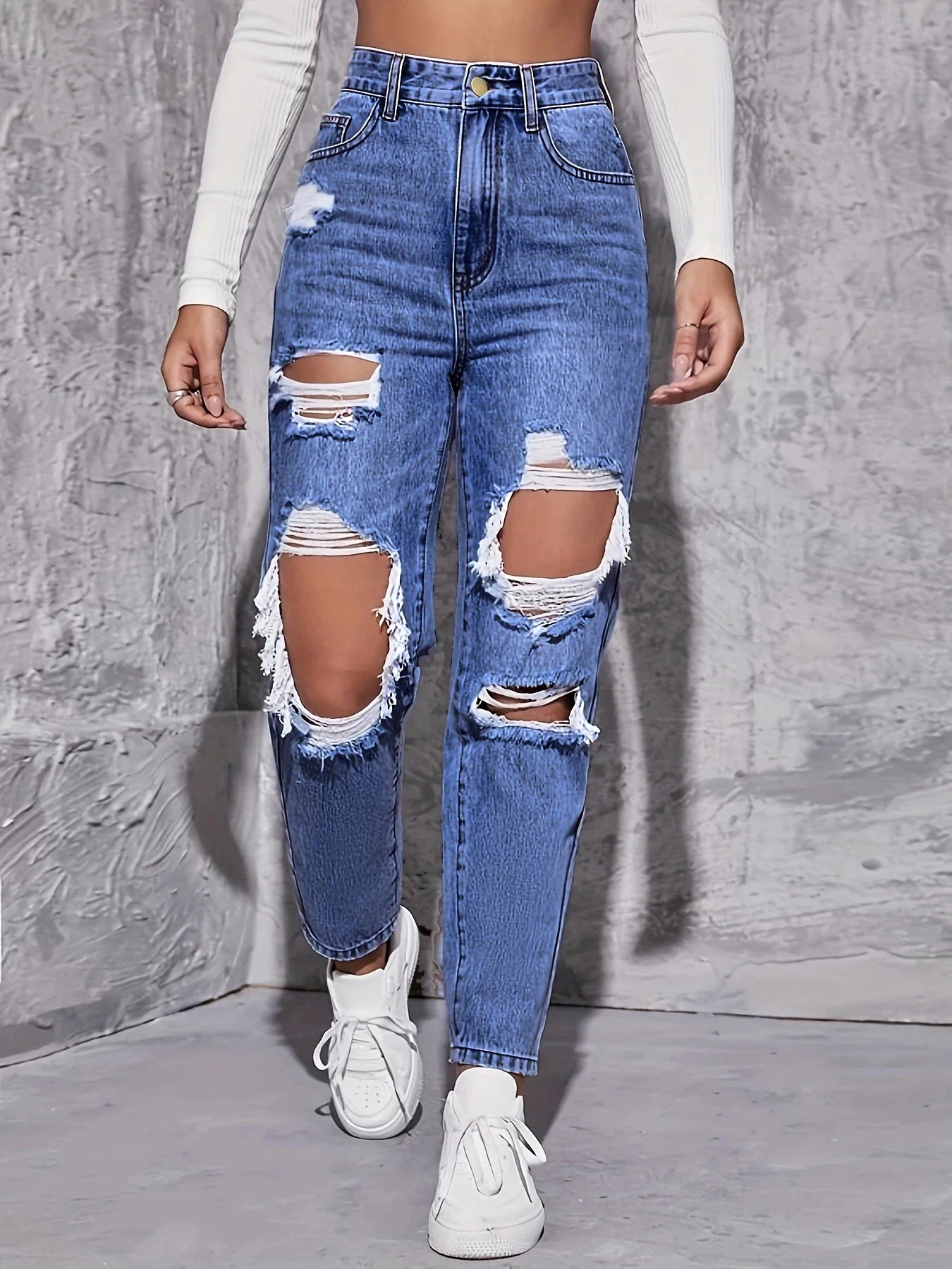 High Waist Straight-crotch Loose Slim Design High-street Pants