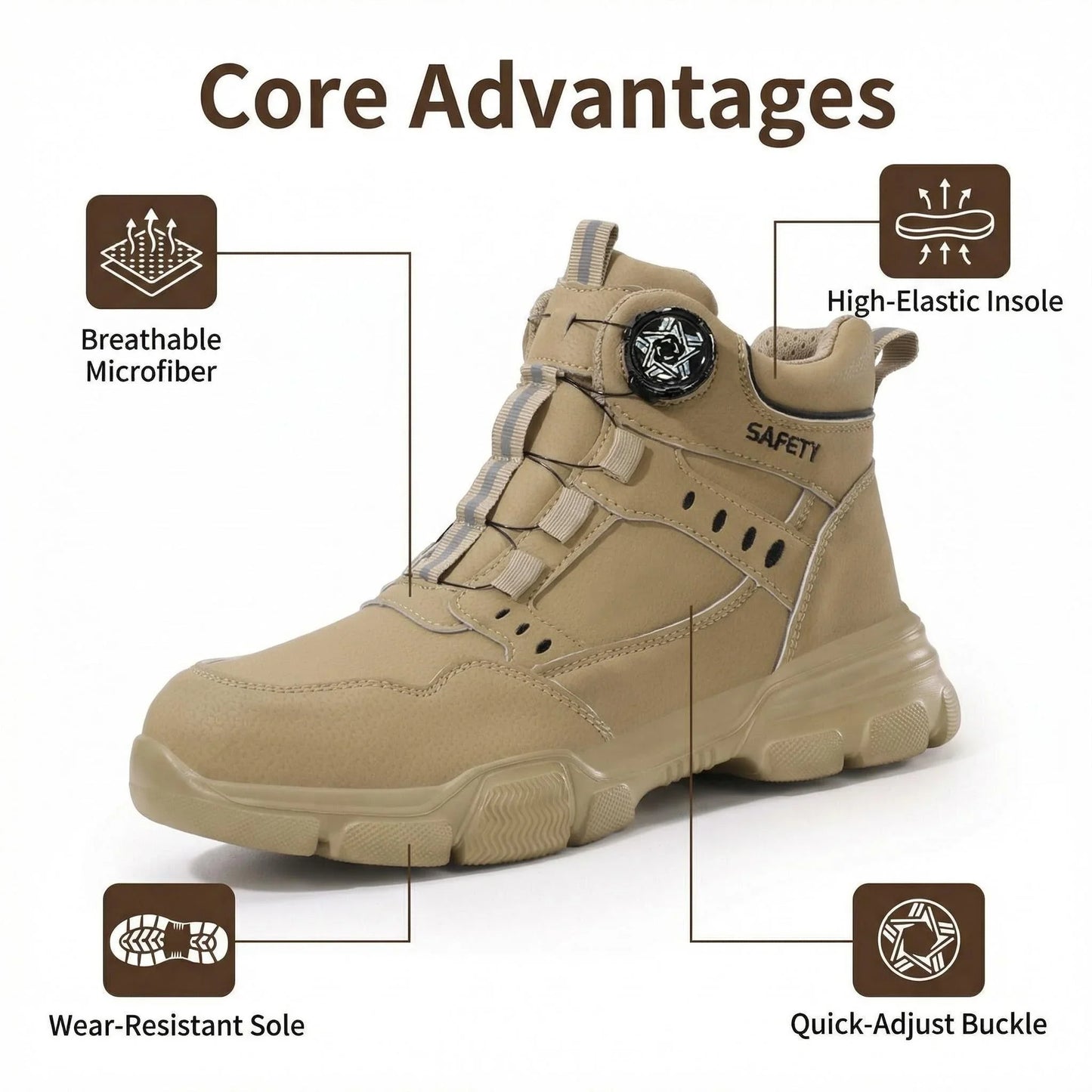 Rotating Button Style Protective Shoes Men Safety shoes Anti-Smash Puncture-Proof Indestructible Work Boots Steel Toe Men Shoes