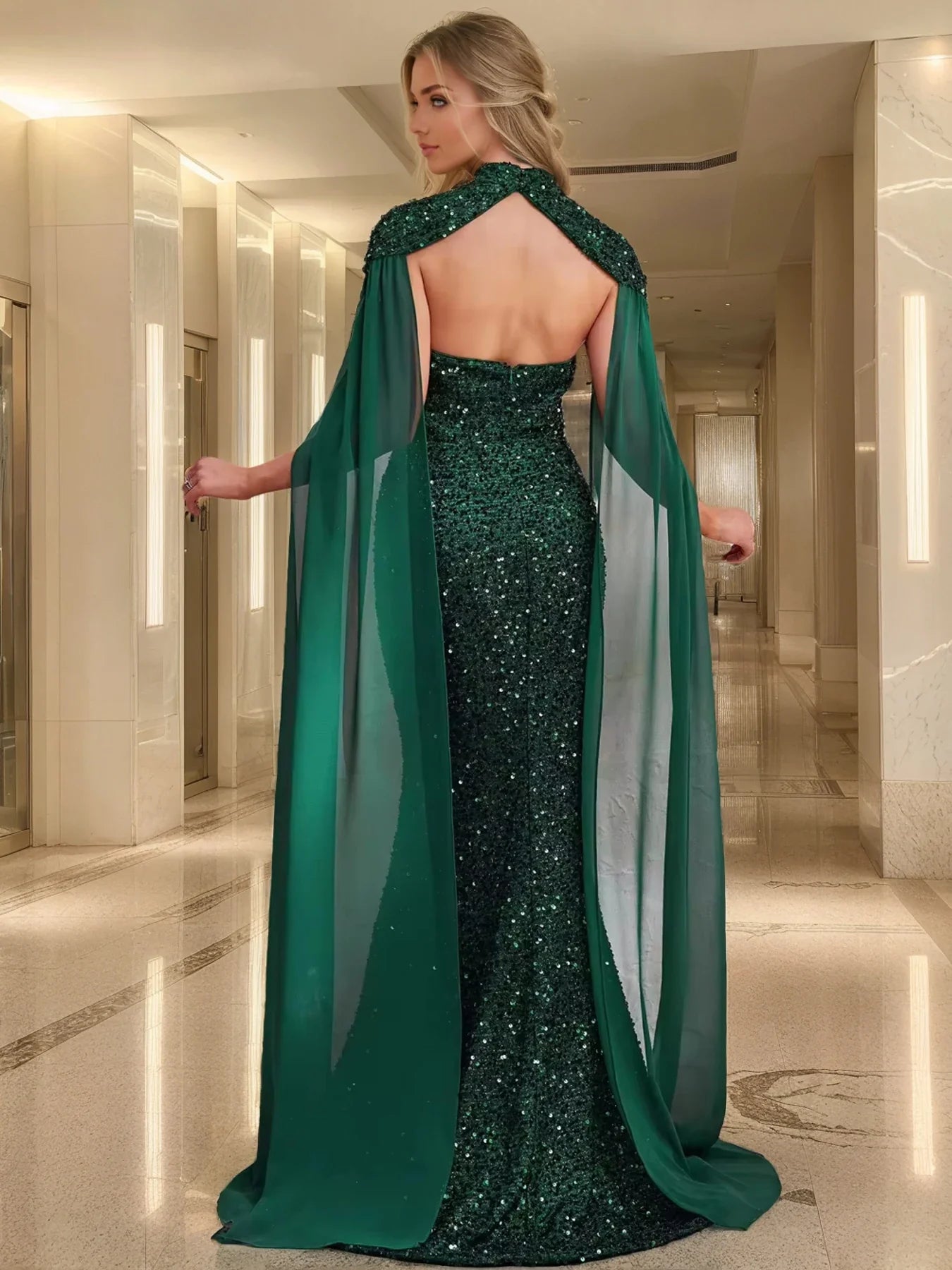 Elegant Women Detachable Shawl Strapless Evening Prom Dresses Sequins Sleeveless Birthday Wedding Party Dress Summer