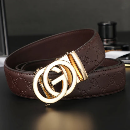 New Width 3.4cm Men's Belt Business Formal Real Leather Canvas Male Belt High Quality Metal Automatic Buckle Belt for men jeans