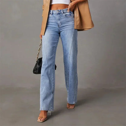 Women Mid Waist Loose Micro Flared Denim Pants