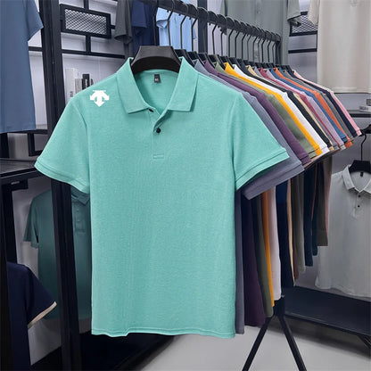 100% men's summer luxury brand polo shirt lapel geometric printing short sleeves t-shirt outdoor leisure men clothing tops