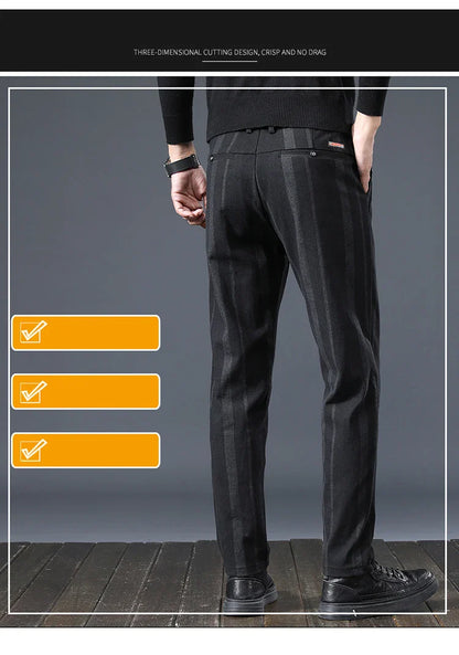 Autumn New Men's Slim Casual Pants  Fashionable Fit Elastic Business Pants High Quality Stripe Classic 3-colors Male Trousers