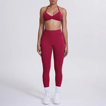 Women 2pcs Patchwork Sport Yoga Suit Training Sleeveless Sport Gym Tops Tummy Control Slimming Booty Leggings Yoga Suit Sports