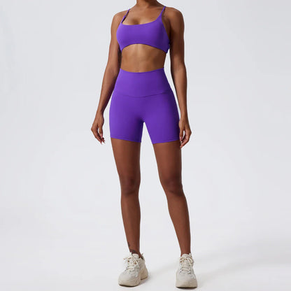 Two Pieces Yoga Set Women Gym Shorts Sports Suit Female Soften Skin-Friendly Activewear Beauty Back Women Sportswear