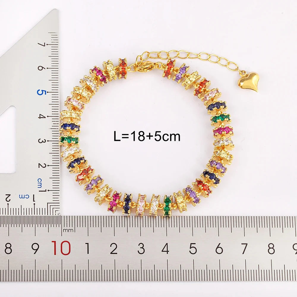 Fashion Gold Plated Chain Bead Bracelet for Women Colorful Crystal Zircon Heart Shape Charm Wedding Party Jewelry Gifts