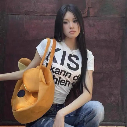 Japanese Y2k Letter Print T-shirt Trashy 2000s Style Crop Top Vintage Harajuku Short Sleeve Tee Shirt American Retro 90s