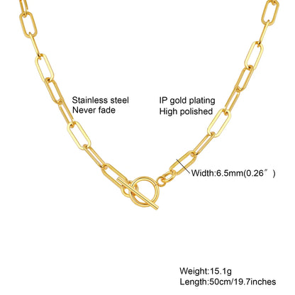 Chunky Gold Plated Link Necklace For Women, Stainless Steel Oval Thick Chain Choker Minimalist Jewelry