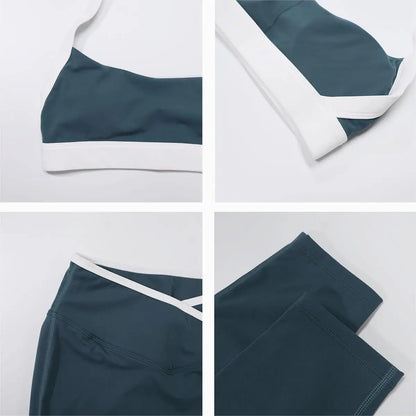 Women Summer Contrasting Sports Bra Shorts Set Female Two-Piece Set Running Shock-Absorbing Neck Hanging Underwear Yoga Set