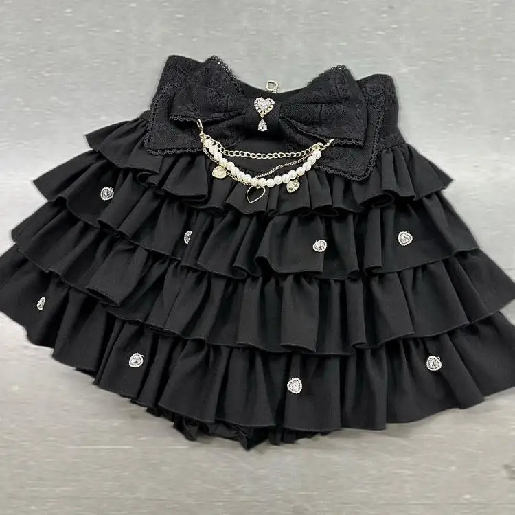 Japanese Mines Mass-produced High-waisted Puffy Pumpkin Pants Skirt 2025 Summer New Gothic Style Dark Girl Cute Lolita Skirt