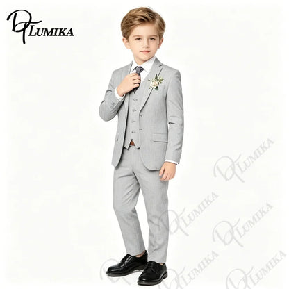 Boys' Slim-Fit 4-Piece Suit Set in Gray for Weddings & Formal Events
