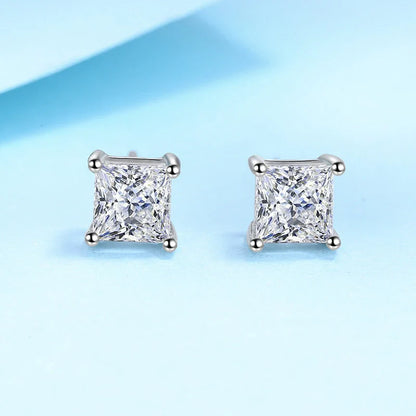 1ct 2ct Princess Cut Moissanite Earrings s925 Sterling Silver Plated with White Gold Plated Ear Studs for Women Jewelry