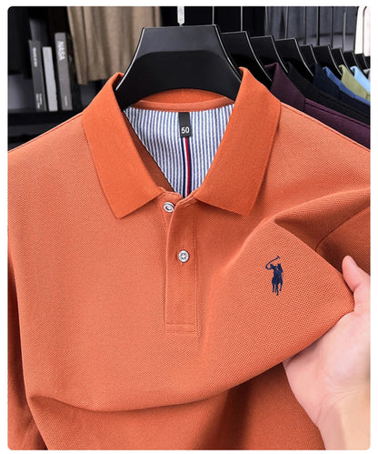 High end brand 100% cotton long sleeve polo shirt fashion luxury pony embroidery business casual comfort new Paul men's T-shirt