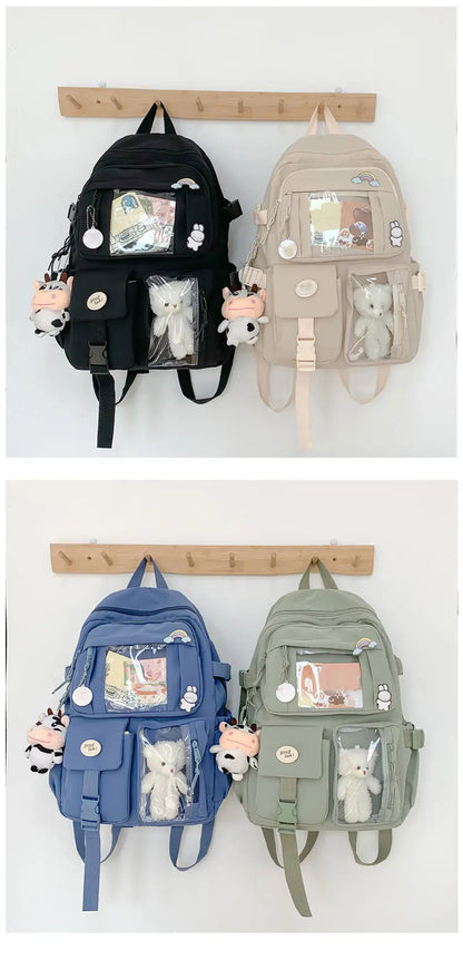 New Cute Nylon Backpack Suitable for Young Girls, Female Students, and Ladies, Multi-Pocket Student Backpack