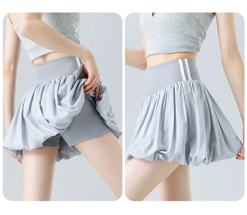 Women Summer Tennis Skirt High Waist Flared Flounce Skirt 2 in 1 with Shorts Anti-Exposure Athletic Pleated Golf Skirt Workout