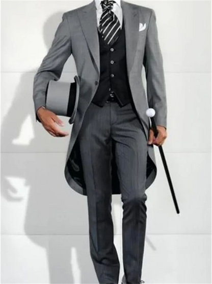 3 Pieces Italian Gentleman Style Wedding Man Long Tail Coat Groom Prom Tuxedos Formal Mens Suits (Jacket +Pants +Vest)