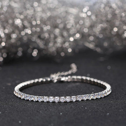 Fashion 3mm Bezel Setting Colorful 4A Cubic Zirconia Tennis 925 Sterling Silver Adjustable Bracelet for Women SB192