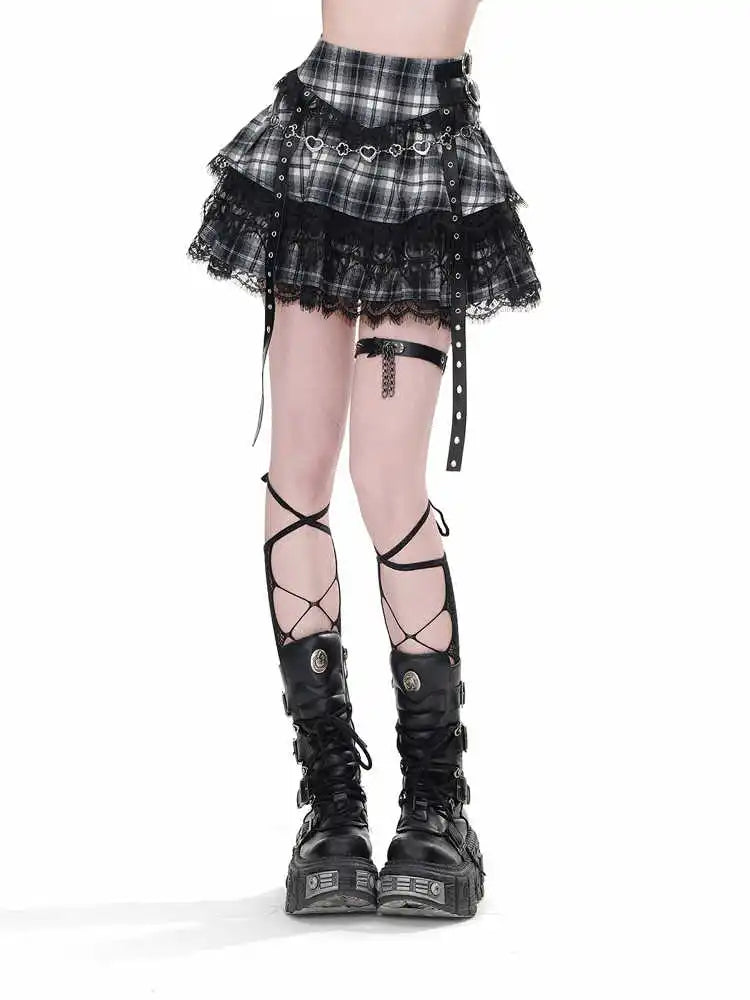Summer Women Dark Academia Y2k Preppy Kpop High Waist Mini Skirt Plaid JK Party Lace Korean Harajuku Japanese Grunge Cyber Punk