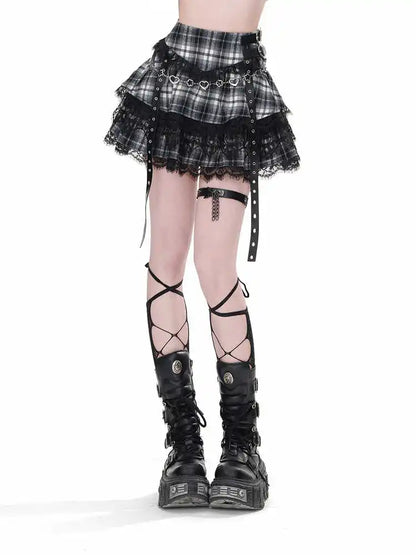 Summer Women Dark Academia Y2k Preppy Kpop High Waist Mini Skirt Plaid JK Party Lace Korean Harajuku Japanese Grunge Cyber Punk