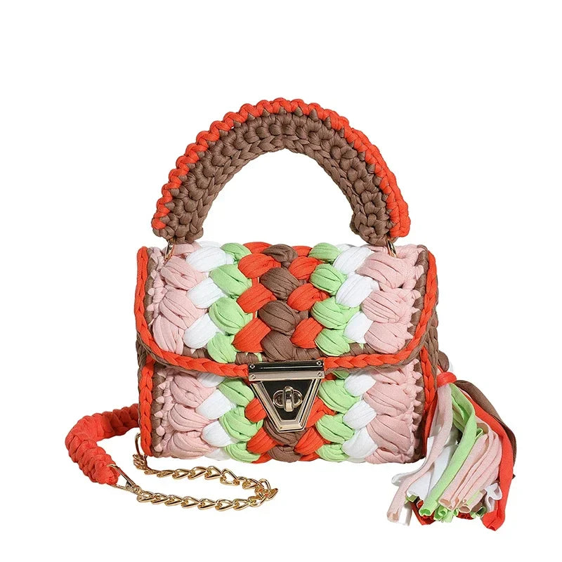 Women Handbag Woven Bag Knitted Shoulder Bag Chunky Knit Bag Crochet Top Handle Bag Lady Shopper Gifts