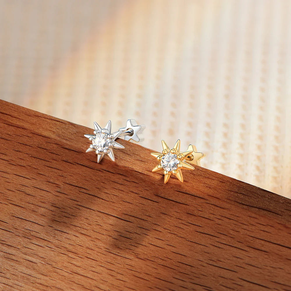 S925 Sterling Silver Starburst Stud Earrings for Women Moissanite Sparkle Star Ear Studs Engagement Party Gift Jewelry
