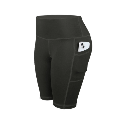 Women Solid Yoga Shorts with 3 Pockets High Waist Butt Lifting Workout Tights Gym Elastic Cycling Shorts Activewear