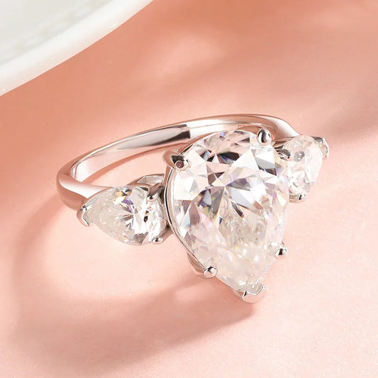2.5/8cttw Pear Cut All Certified Moissanite Rings for Women 3 Stones Wedding Luxury Quality S925 Sterling Silver Jewelry