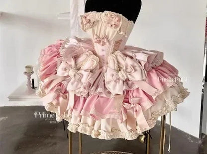 Girls Birthday Lolita Dress 2024 Spring and Summer Women's Tube Top Satin Bowknot Slim Pettiskirt Short Mini Party Dress
