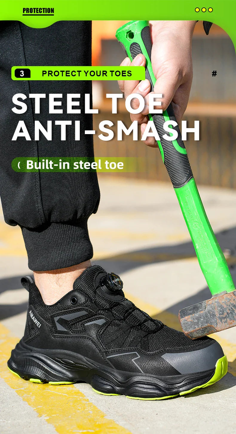 Rotating Button Safety Shoes Men Steel Toe Sneaker Work Shoes Man Puncture Proof Work Safety Boots Black Protective Shoes