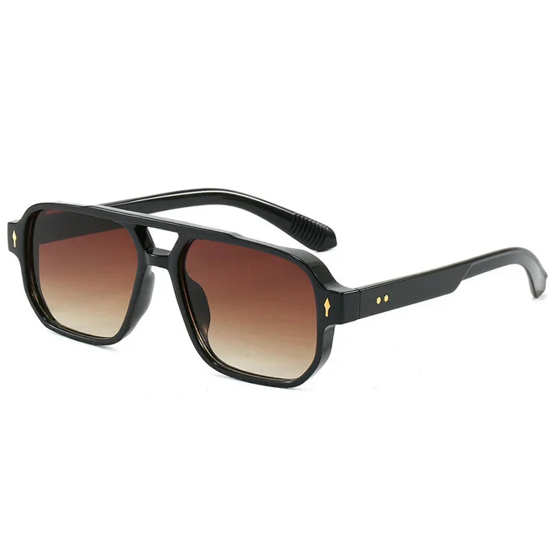 Vintage Double Bridges Men Square Sunglasses Fashion Green Ocean Lens UV400 Eyewear Women Trending Rivets Sun Glasses