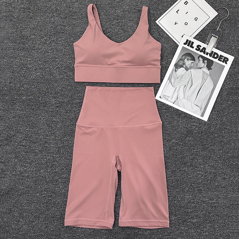 Nylon Short Sets Womens Clothing Sports Bra Cycling Shorts Workout Set Women's Tracksuit Gym Yoga Sexy Outfit Women 2023