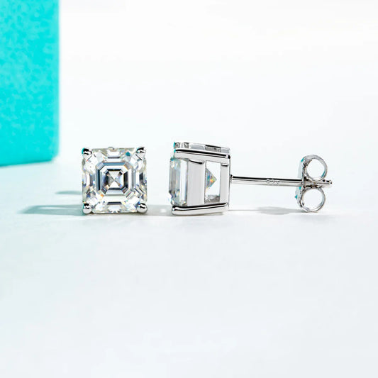 10K Gold Post 4/2/1ct Asscher Cut Moissanite Stud Earrings Anti-allergy Eearrings For Women Jewelry Wholesale