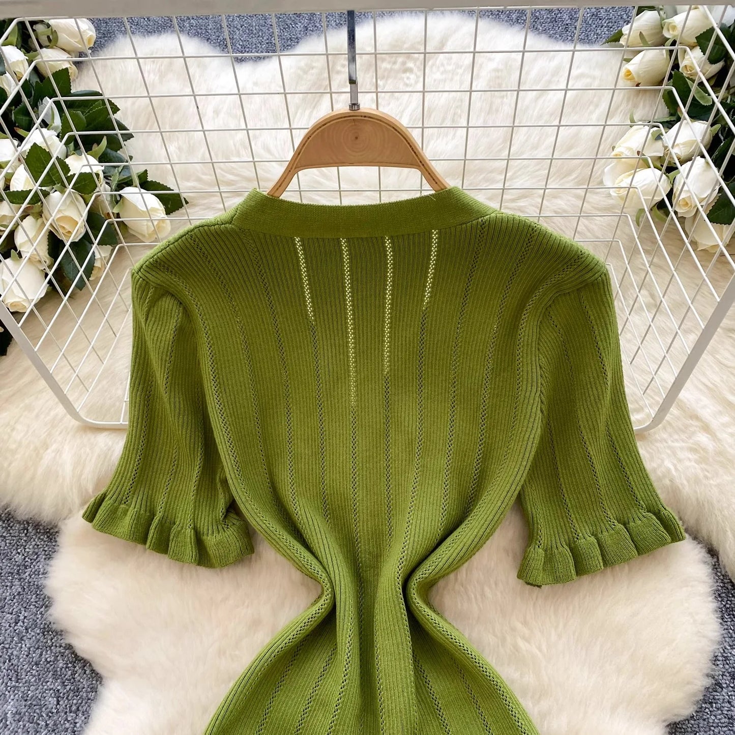 Fashion Vintage Knitted Long Dress Spring Summer Women Elegant V-neck Ruffled Bodycon Sweater Dress Party Vestido